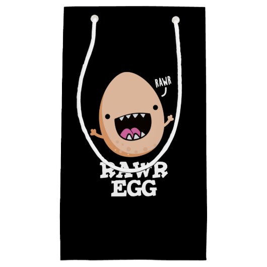 Rawr Egg おもしろい Roaring Raw Egg Pun Dark BG スモールペーパーバッグ (正面)
