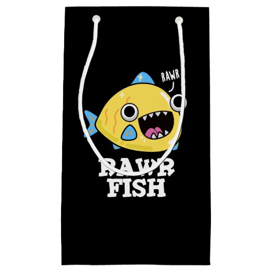 Rawr Fish おもしろい Animal Pun Dark BG スモールペーパーバッグ (正面)