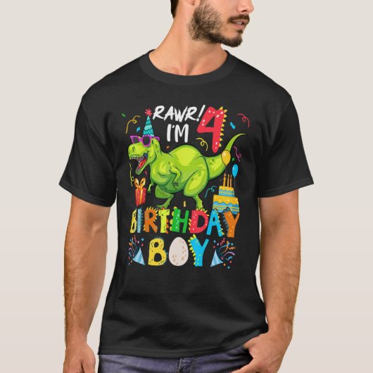 Rawr I M 4th Birthday Boy Dinosale Tレックス4年 Tシャツ (正面)