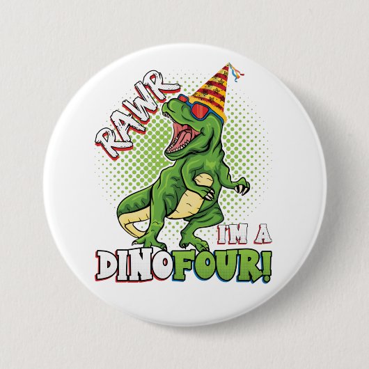 Rawr I'a Dinofour 4th Birthday Dinosale Round Bu 缶バッジ (正面)