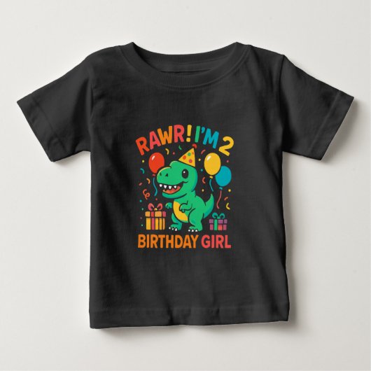 Rawr I'm 2恐竜誕生日女 ベビーTシャツ (正面)