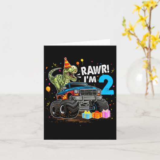 Rawr I'm 2 2nd Birthday T Rex Dinosaur Funny Party カード (黄色い花)