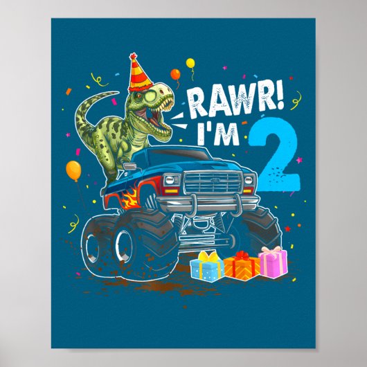Rawr I'm 2 2nd Birthday T Rex Dinosaur Funny Party ポスター (正面)