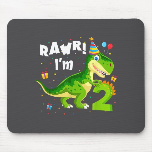 Rawr I'm 2 2nd Birthday T Rex Dinosaur Funny Party マウスパッド (正面)