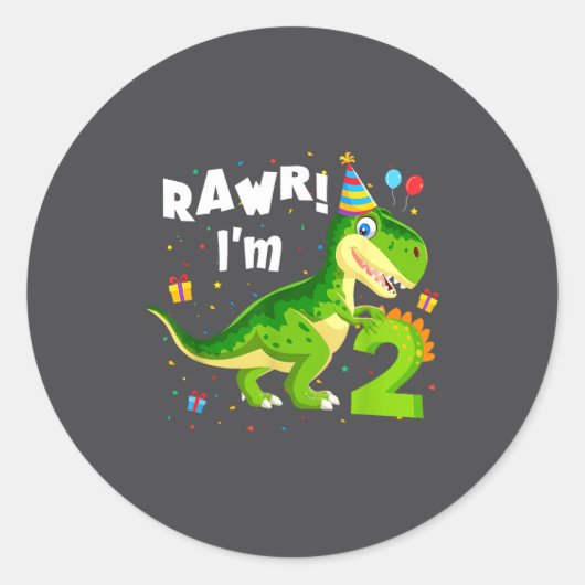 Rawr I'm 2 2nd Birthday T Rex Dinosaur Funny Party ラウンドシール (正面)