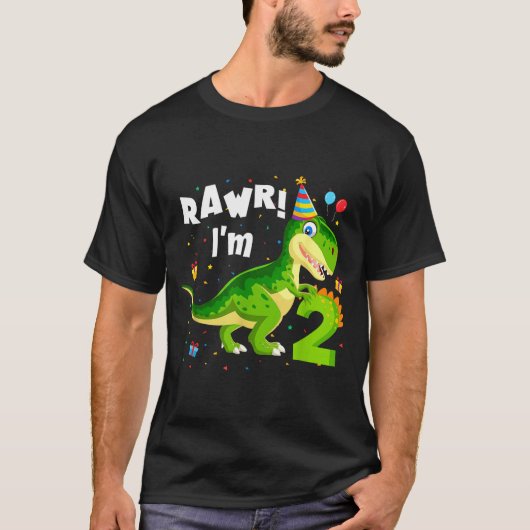 Rawr I'm 2 2nd Birthday T Rex Dinosaur Funny Party Tシャツ (正面)