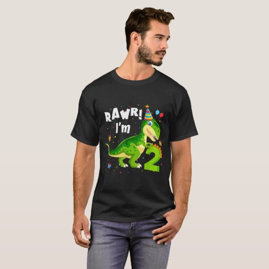 Rawr I'm 2 2nd Birthday T Rex Dinosaur Funny Party Tシャツ (正面フル)