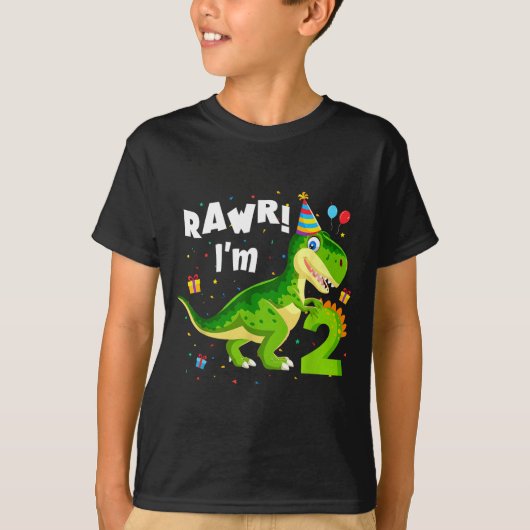 Rawr I'm 2 2nd Birthday T Rex Dinosaur Funny Party Tシャツ (正面)