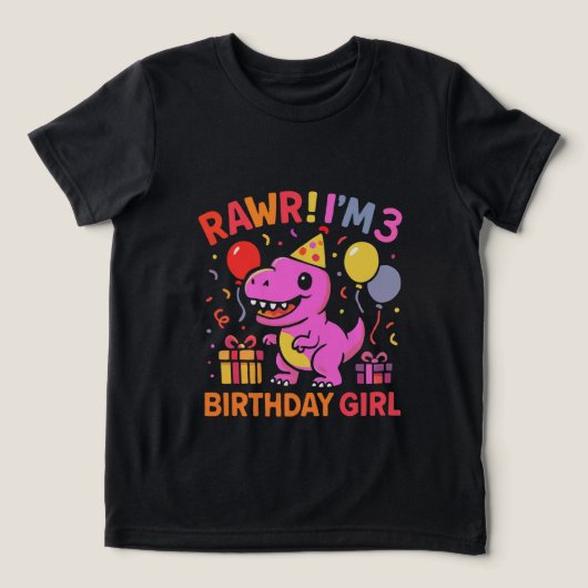 Rawr I'm 3恐竜誕生日女の子Tシャツ トライブレンドＴシャツ (デザイン正面)