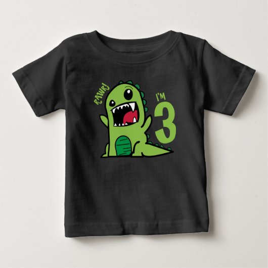 Rawr I'm 3, 3誕生日恐竜シャツ ベビーTシャツ (正面)