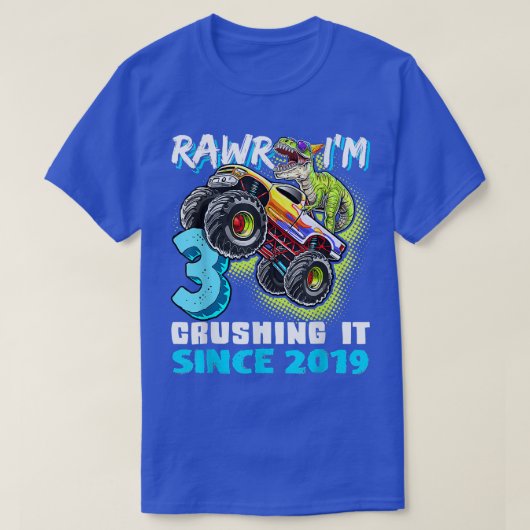 Rawr I'm 3 Monster Truck Dinosaur 3rd Birthday Par Tシャツ (デザイン正面)