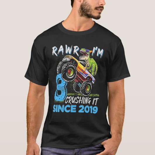 Rawr I'm 3 Monster Truck Disours 3rd Birthday Par Tシャツ (正面)