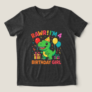 Rawr I'm 4恐竜誕生日女 トライブレンドTシャツ