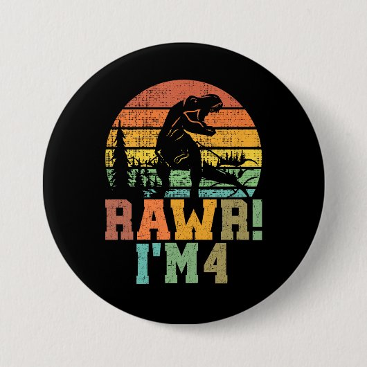 Rawr Im 4恐竜Tレックス4歳 缶バッジ (正面)