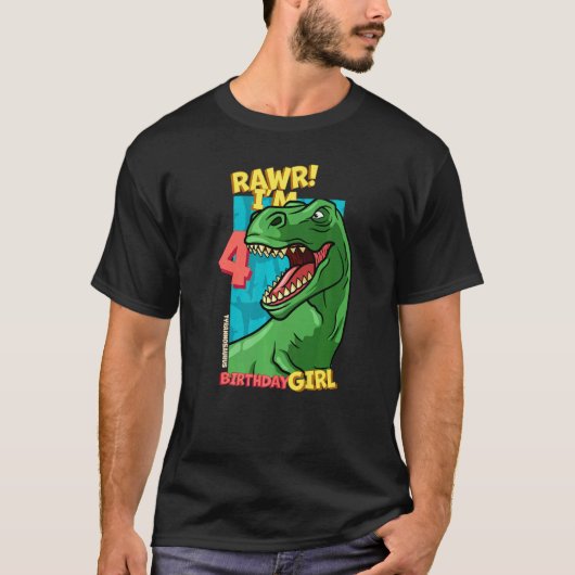 Rawr I'm 4誕生日ガールズ4th Birthday Dino Turn Tシャツ (正面)