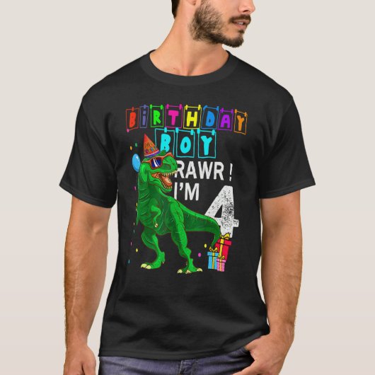 Rawr I'm 4 4th Birthdayレックス恐竜パーティーFor B Tシャツ (正面)