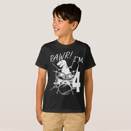 Rawr I'm 4 4th Birthday Dinosaur Boy T-Shirt Tシャツ (正面フル)