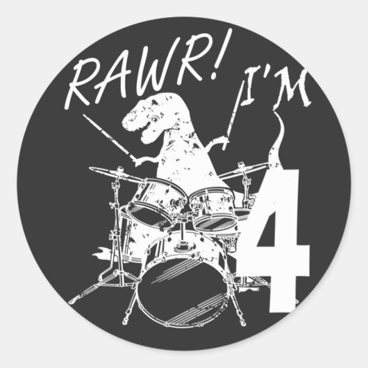 Rawr I'm 4 4th Birthday Dinosax ラウンドシール (正面)