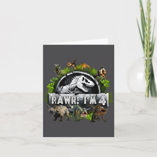 Rawr I'm 4 4th Birthday T Rex Dinosaur Funny Party カード (正面)