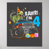 Rawr I'm 4 4th Birthday T Rex Dinosaur Funny Party ポスター (正面)
