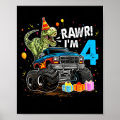 Rawr I'm 4 4th Birthday T Rex Dinosaur Funny Party ポスター (正面)