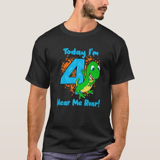 Rawr I'm 4 Disothurs 4th Dino T-レックス4歳B Tシャツ (正面)