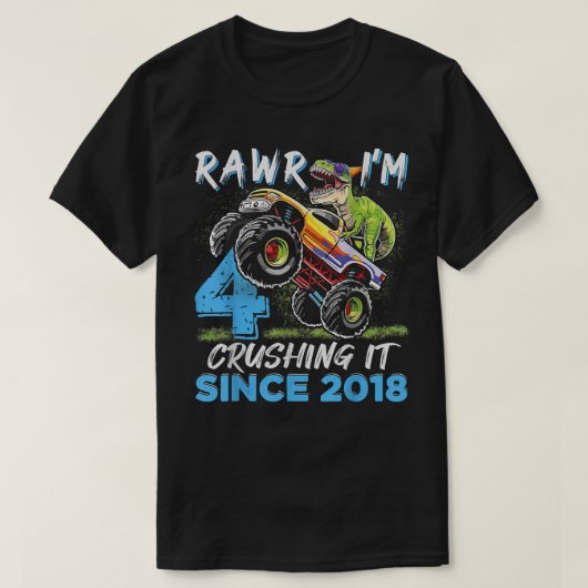 Rawr I'm 4 Monster Truck Disours 4th Birthday Par Tシャツ (デザイン正面)