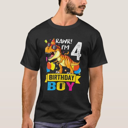 Rawr I'm 4th Birthday Boy Dinosax Tレックス4年Ol Tシャツ (正面)