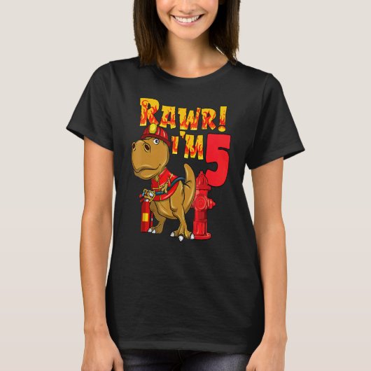 Rawr Im 5恐竜の消防士5誕生日少年T Tシャツ (正面)