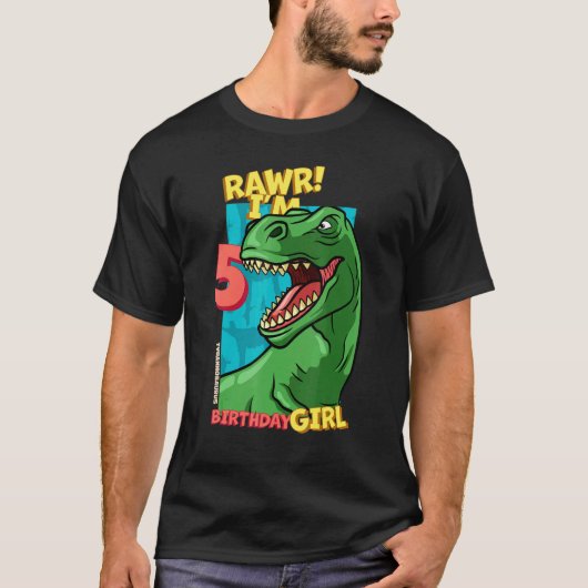 Rawr I'm 5誕生日ガールズガールズ5th誕生日ディノティラン Tシャツ (正面)