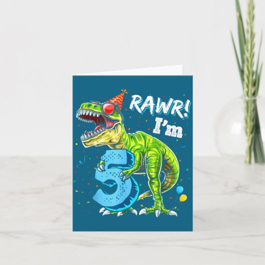 Rawr I'm 5 5th Birthday T Rex Dinosaur Funny Party カード (正面)