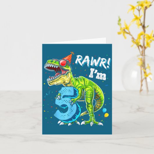 Rawr I'm 5 5th Birthday T Rex Dinosaur Funny Party カード (黄色い花)