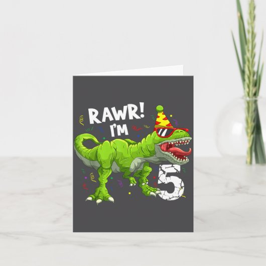 Rawr I'm 5 5th Birthday T Rex Dinosaur Funny Party カード (正面)