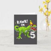 Rawr I'm 5 5th Birthday T Rex Dinosaur Funny Party カード (黄色い花)