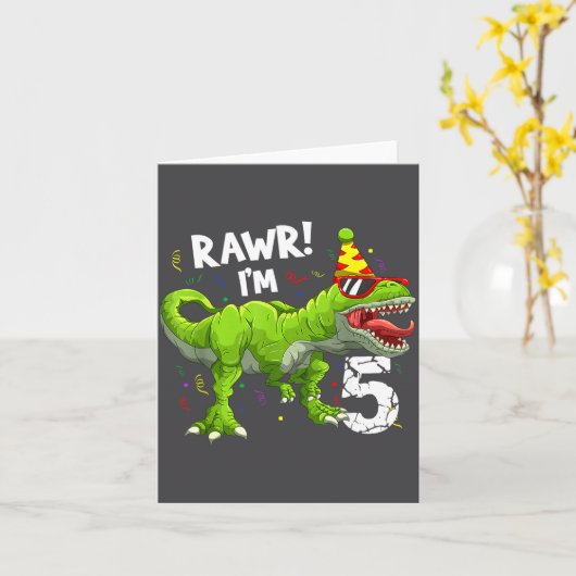 Rawr I'm 5 5th Birthday T Rex Dinosaur Funny Party カード (黄色い花)