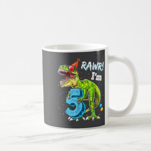 Rawr I'm 5 5th Birthday T Rex Dinosaur Funny Party コーヒーマグカップ (右)
