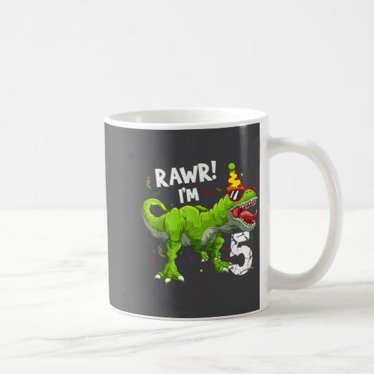 Rawr I'm 5 5th Birthday T Rex Dinosaur Funny Party コーヒーマグカップ (右)