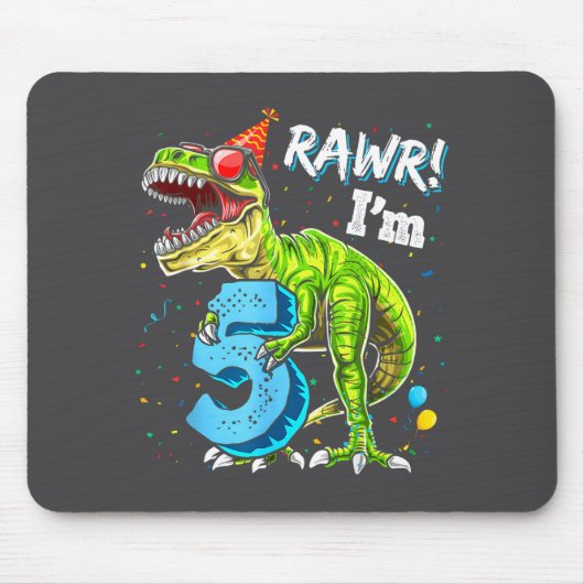 Rawr I'm 5 5th Birthday T Rex Dinosaur Funny Party マウスパッド (正面)