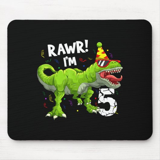Rawr I'm 5 5th Birthday T Rex Dinosaur Funny Party マウスパッド (正面)