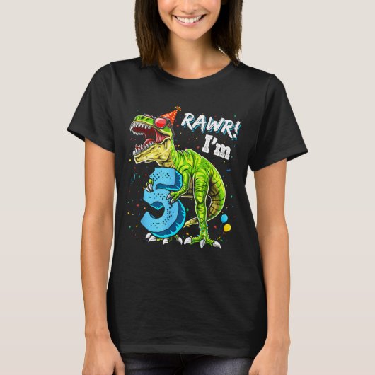 Rawr I'm 5 5th Birthday T Rex Dinosaur Funny Party Tシャツ (正面)