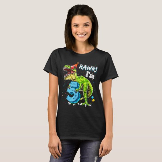Rawr I'm 5 5th Birthday T Rex Dinosaur Funny Party Tシャツ (正面フル)