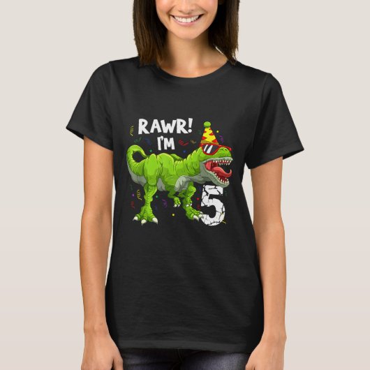 Rawr I'm 5 5th Birthday T Rex Dinosaur Funny Party Tシャツ (正面)