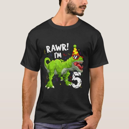 Rawr I'm 5 5th Birthday T Rex Dinosaur Funny Party Tシャツ (正面)