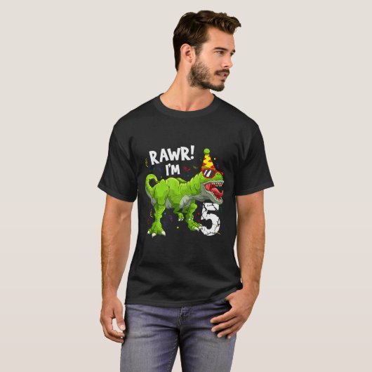 Rawr I'm 5 5th Birthday T Rex Dinosaur Funny Party Tシャツ (正面フル)