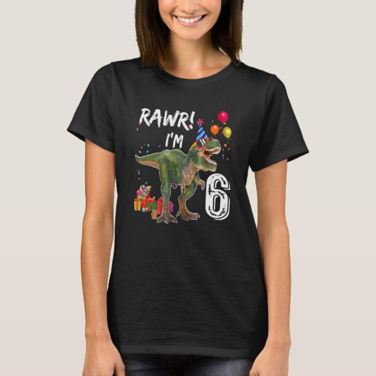 Rawr I'm 6 6誕生日レックス恐竜パーティーB Tシャツ (正面)