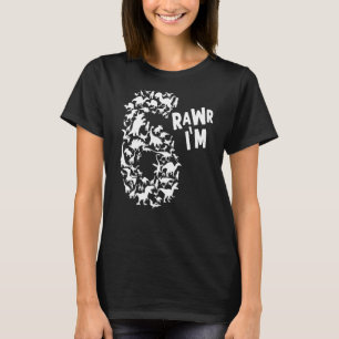 Rawr I'm 6 Cute Kids I Am 6 Boy & Girl Dinosale Bi Tシャツ