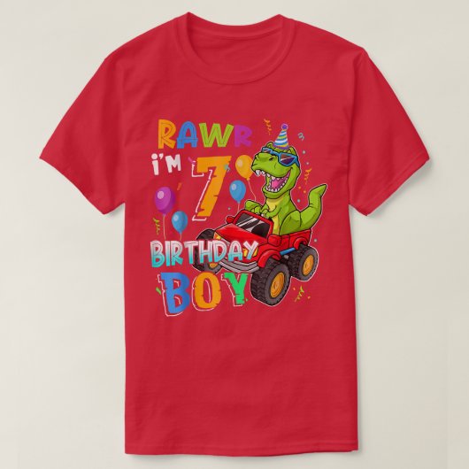Rawr I'm 7誕生日少年7歳の恐竜モンズ Tシャツ (デザイン正面)