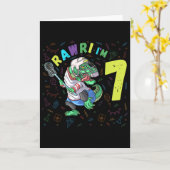 Rawr I'm 7 Dinosaur T-rex 7 Year Old Boy Birthday  カード (黄色い花)
