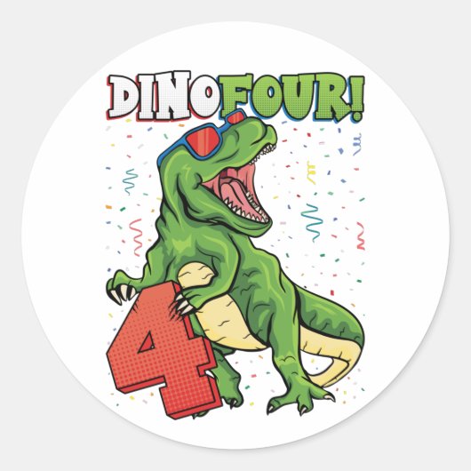 Rawr I'm a Dinofour 4th Birthday Dinosauds クラシックDi ラウンドシール (正面)