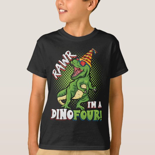 Rawr I'm a Dinofour 4th Birthday Dinosaur Boy Tシャツ (正面)